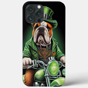 Bulldog rijdt op fiets op St. Patrick's Day Case-Mate iPhone Case