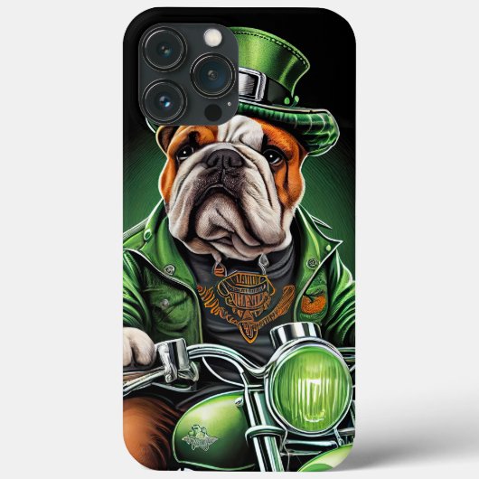 Bulldog rijdt op fiets op St. Patrick's Day Case-Mate iPhone Case (Achterkant)