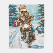 Bulldog Rijdt op Motorfiets Kerstmis Fleece Deken (Voorkant)