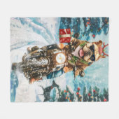 Bulldog Rijdt op Motorfiets Kerstmis Fleece Deken (Voorkant (Horizontaal))