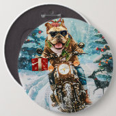 Bulldog Rijdt op Motorfiets Kerstmis Ronde Button 6,0 Cm (Voorkant /achterkant)