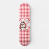 Bulldog; rode en witte gingham persoonlijk skateboard (Voorkant)