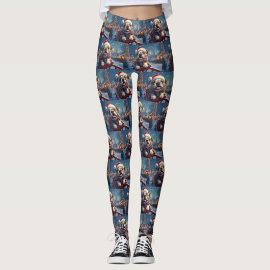 Bulldog Roller Coaster Kerstmis Leggings (Voorkant)