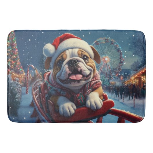 Bulldog Roller Onderzetter Kerst Badmat (Voorkant)