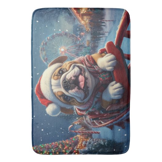 Bulldog Roller Onderzetter Kerst Badmat (Voorkant Verticaal)