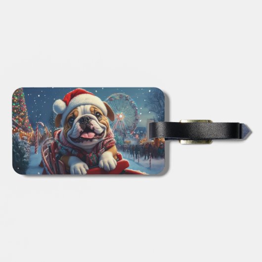 Bulldog Roller Onderzetter Kerst Bagagelabel (Achterkant horizontaal)