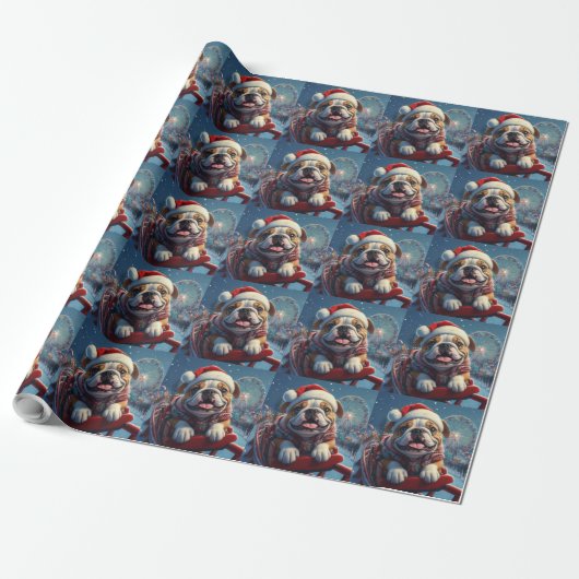 Bulldog Roller Onderzetter Kerst Cadeaupapier (Uitgerold)