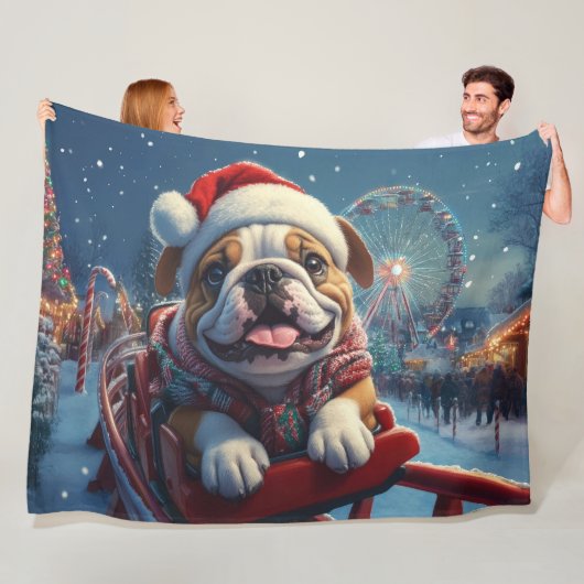 Bulldog Roller Onderzetter Kerst Fleece Deken (In situ)