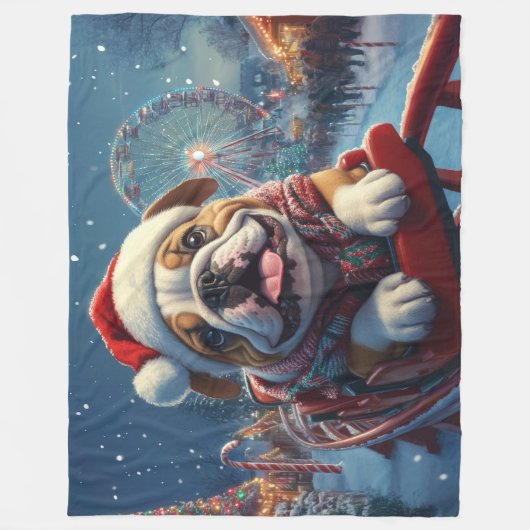 Bulldog Roller Onderzetter Kerst Fleece Deken (Voorkant)