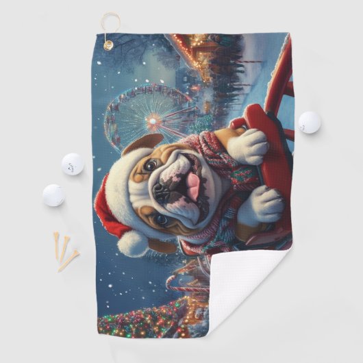 Bulldog Roller Onderzetter Kerst Golfhanddoek (Insitu)