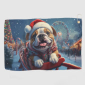 Bulldog Roller Onderzetter Kerst Golfhanddoek (Horizontaal)