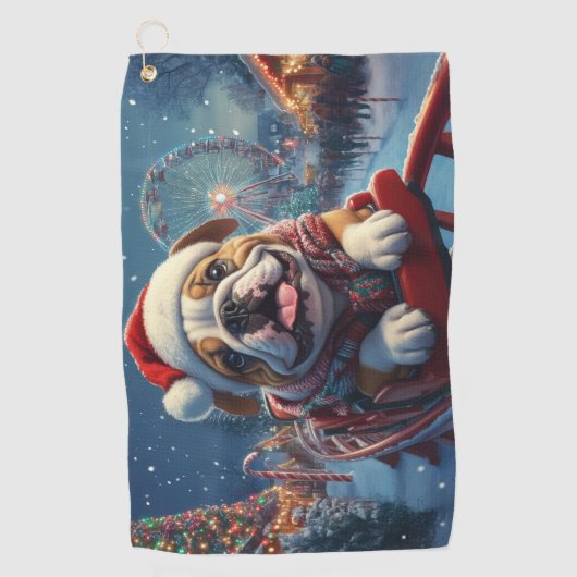 Bulldog Roller Onderzetter Kerst Golfhanddoek (Voorkant)