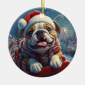 Bulldog Roller Onderzetter Kerst Keramisch Ornament (Voorkant)