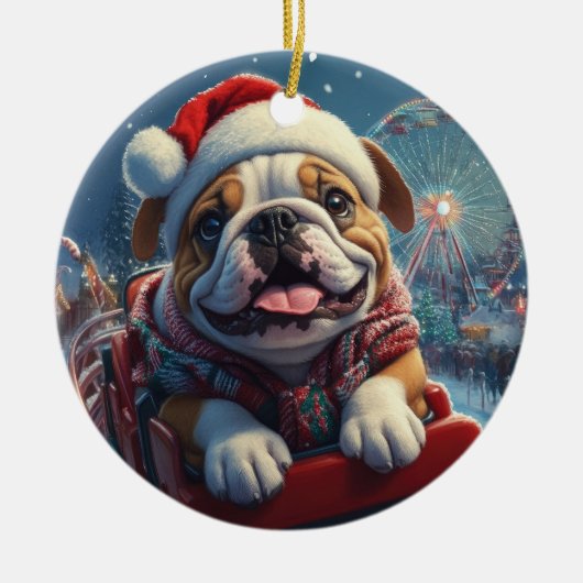 Bulldog Roller Onderzetter Kerst Keramisch Ornament (Voorkant)
