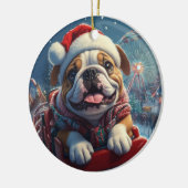 Bulldog Roller Onderzetter Kerst Keramisch Ornament (Links)