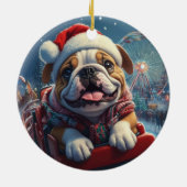 Bulldog Roller Onderzetter Kerst Keramisch Ornament (Achterkant)