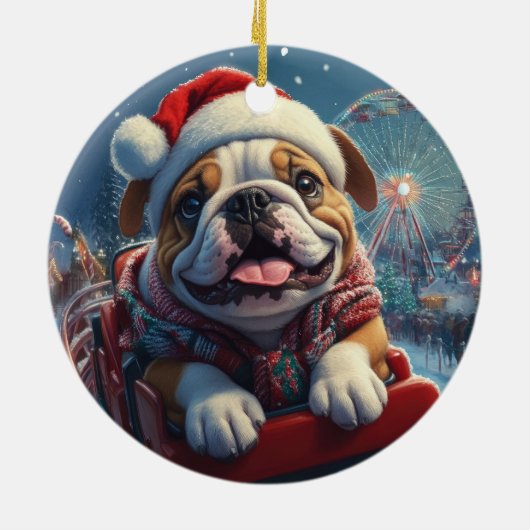 Bulldog Roller Onderzetter Kerst Keramisch Ornament (Achterkant)