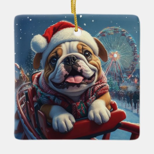 Bulldog Roller Onderzetter Kerst Keramisch Ornament (Voorkant)