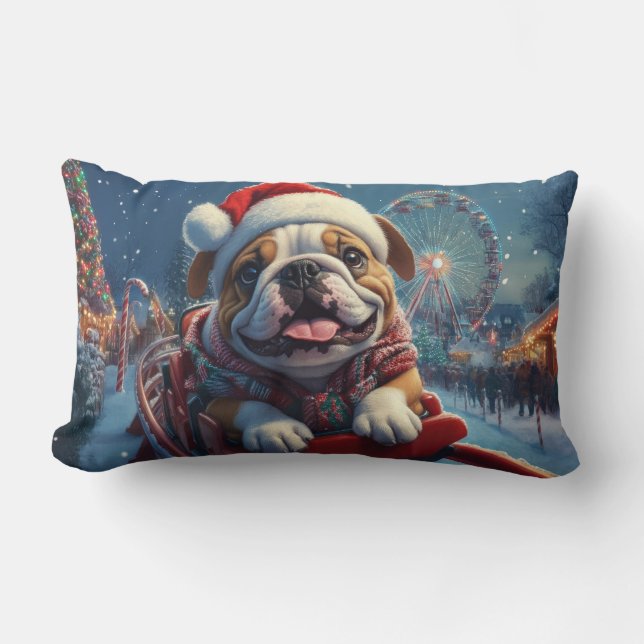 Bulldog Roller Onderzetter Kerst Kussen (Voorkant)