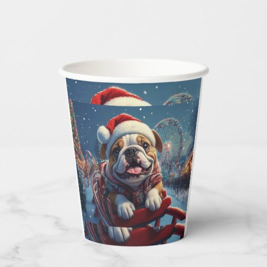 Bulldog Roller Onderzetter Kerst Papieren Bekers (Achterkant)