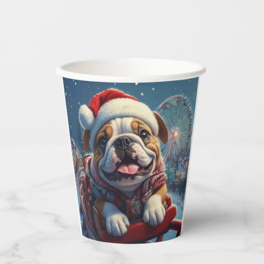 Bulldog Roller Onderzetter Kerst Papieren Bekers (Voorkant)