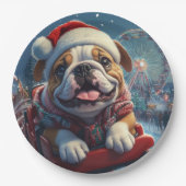 Bulldog Roller Onderzetter Kerst Papieren Bordje (Voorkant)
