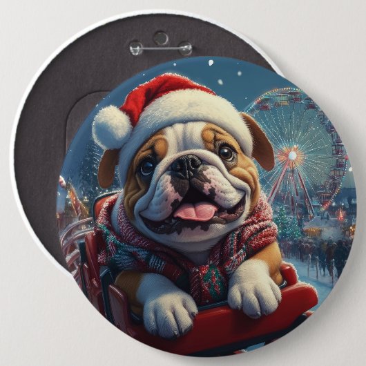 Bulldog Roller Onderzetter Kerst Ronde Button 6,0 Cm (Voorkant /achterkant)