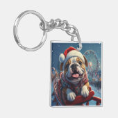 Bulldog Roller Onderzetter Kerst Sleutelhanger (Voorkant Links)