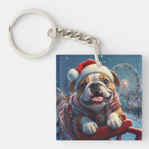 Bulldog Roller Onderzetter Kerst Sleutelhanger