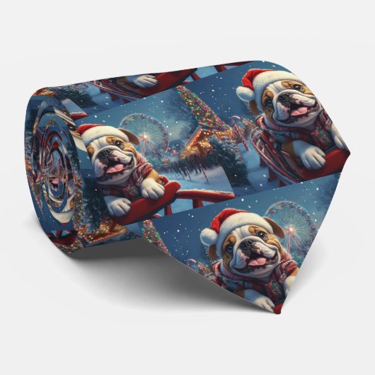 Bulldog Roller Onderzetter Kerst Stropdas (Opgerold)