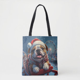 Bulldog Roller Onderzetter Kerst Tote Bag