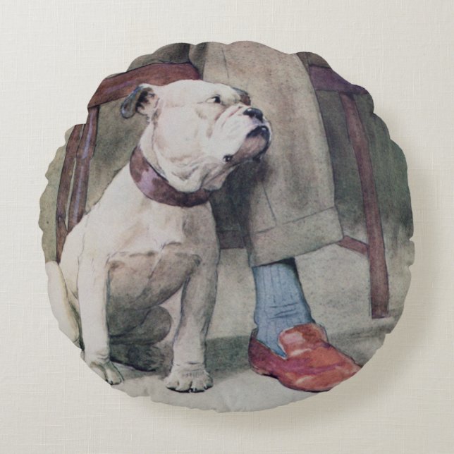 Bulldog Rond Kussen (Voorkant)