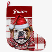 Bulldog rood en wit geplakt gepersonaliseerd grote kerstsok (Voorkant)