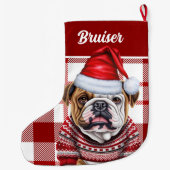 Bulldog rood en wit geplakt gepersonaliseerd grote kerstsok (Achterkant)
