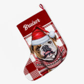Bulldog rood en wit geplakt gepersonaliseerd grote kerstsok (Achterkant (Hangend))