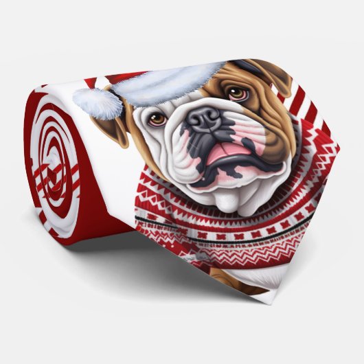 Bulldog rood en wit geplakt Kerstmis Stropdas (Opgerold)