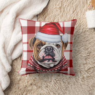 Bulldog rood en wit geplakt kerstvakantie kussen