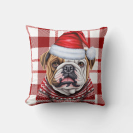 Bulldog rood en wit geplakt kerstvakantie kussen