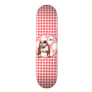 Bulldog; Rood en wit Gingham Persoonlijk Skateboard