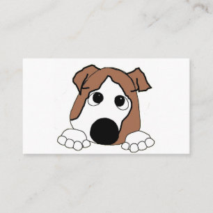 bulldog rood en wit glurend cartoon visitekaartje