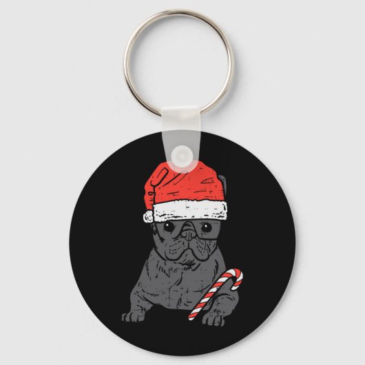 Bulldog Santa Frenchie Hond Kerstmis Vrouwen Sleutelhanger (Voorkant)