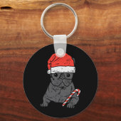 Bulldog Santa Frenchie Hond Kerstmis Vrouwen Sleutelhanger (Voorkant)