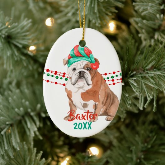 Bulldog Santa Hat Holiday String Beads Keramisch Ornament (Boom)
