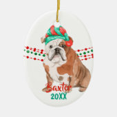 Bulldog Santa Hat Holiday String Beads Keramisch Ornament (Voorkant)