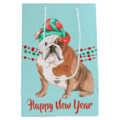 Bulldog Santa Hat Holiday String Beads Medium Cadeauzakje (Achterkant)