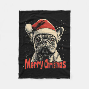 Bulldog Santa Hat Merry Christmas Xmas Hondenliefh Fleece Deken
