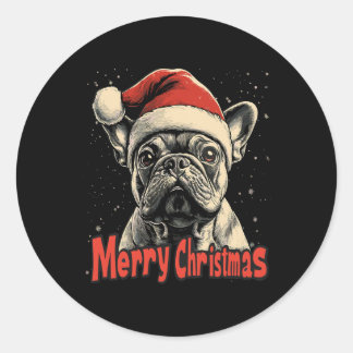 Bulldog Santa Hat Merry Christmas Xmas Hondenliefh Ronde Sticker