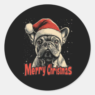 Bulldog Santa Hat Merry Christmas Xmas Hondenliefh Ronde Sticker