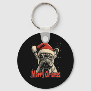Bulldog Santa Hat Merry Christmas Xmas Hondenliefh Sleutelhanger