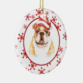 Bulldog Santa Hat Red Snowflake Kerstmis Keramisch Ornament (Rechts)